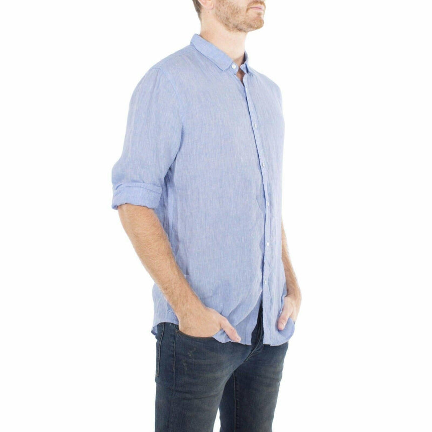 Linen Sulphur Blue Shirt Long Sleeve Shirts Cottonize   