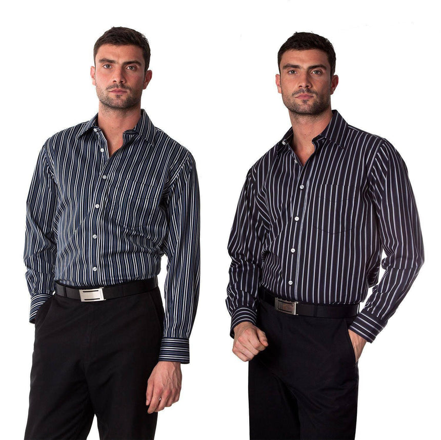 Men's Black Cotton Stripe Shirt Long Sleeve Shirts Cottonize   