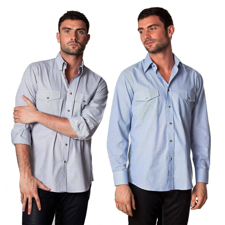 Men's CVC Checker Shirt Long Sleeve Shirts Cottonize   