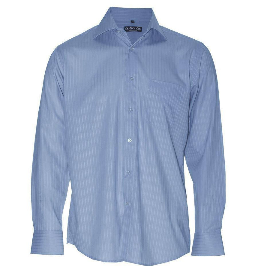 Men's Cotton Stripe Shirt Long Sleeve Shirts Cottonize Tonal Blue (667I) 41 