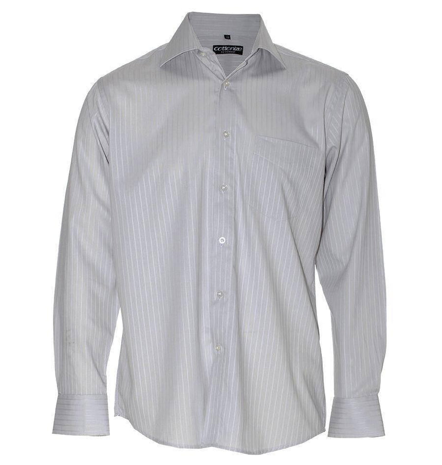 Men's Cotton Stripe Shirt Long Sleeve Shirts Cottonize Tonal White (667W) 38 