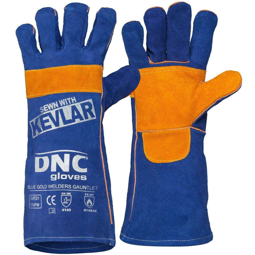 Blue Gold Welders Gauntlet Gloves DNC   