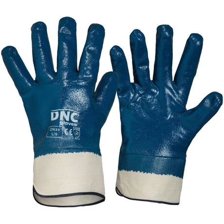 Blue Nitrile Full Dip with Canvas Cuff Gloves DNC   