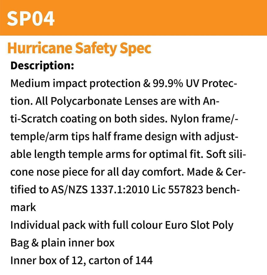 Hurricane Safety Spec Eye Protection DNC   