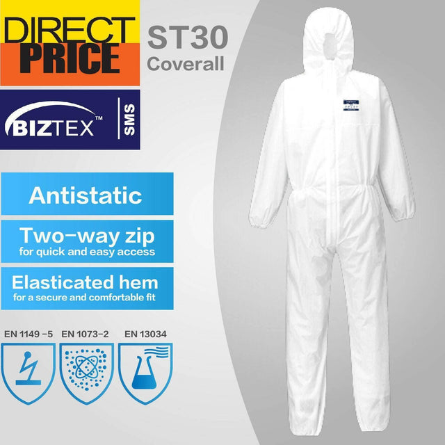 BizTex SMS Coverall Body Protection Force360 White 3XL 