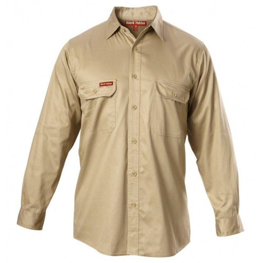 Cotton Drill L/SL Shirt Long Sleeve Shirts Hard Yakka Khaki S 