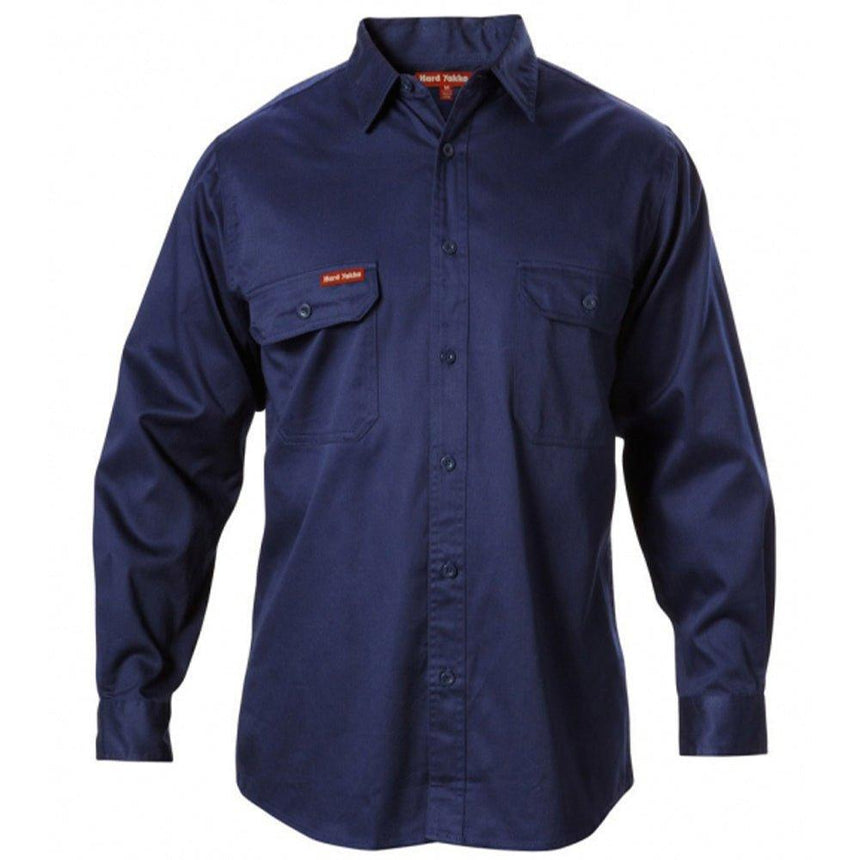 Cotton Drill L/SL Shirt Long Sleeve Shirts Hard Yakka Navy S 