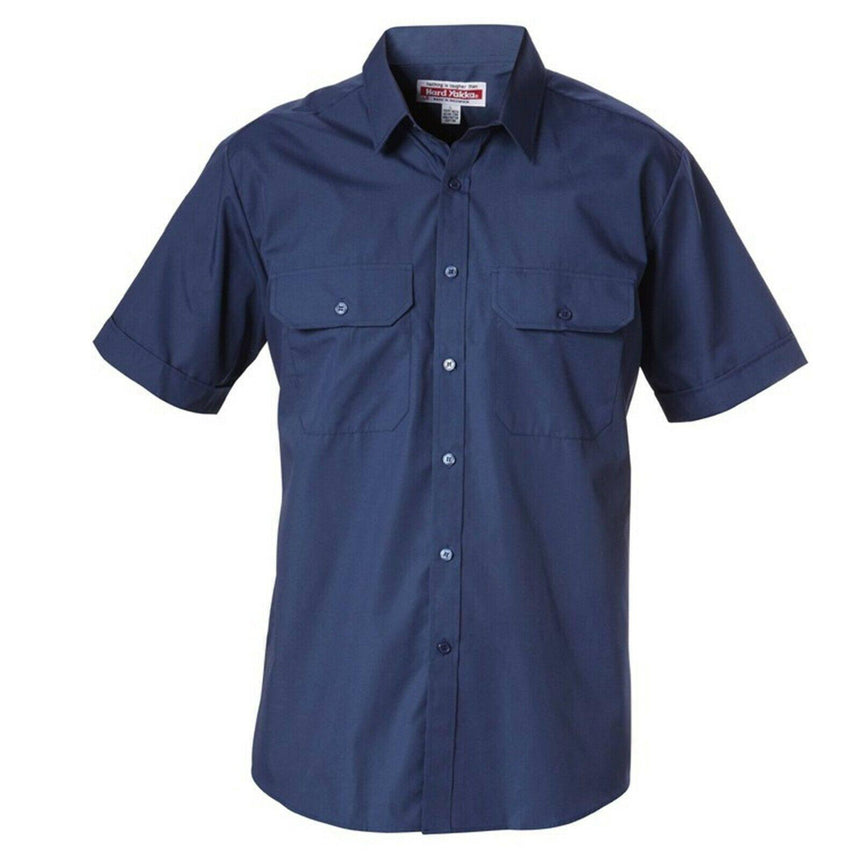 S/SL Permanent Press Shirt Short Sleeve Shirts Hard Yakka Navy XS 