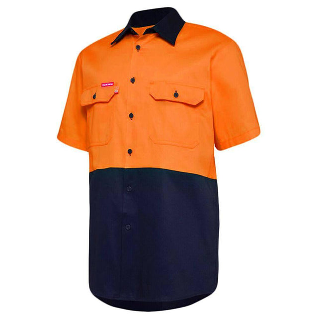 Core Hi Vis 2Tone Vented Shirt Short Sleeve Shirts Hard Yakka Orange/Navy S 