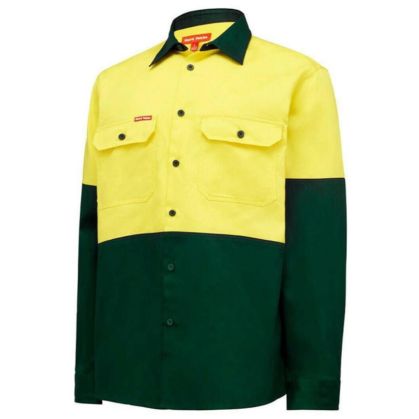 Core Hi Vis 2Tone Shirt Long Sleeve Shirts Hard Yakka Yellow/Green S 