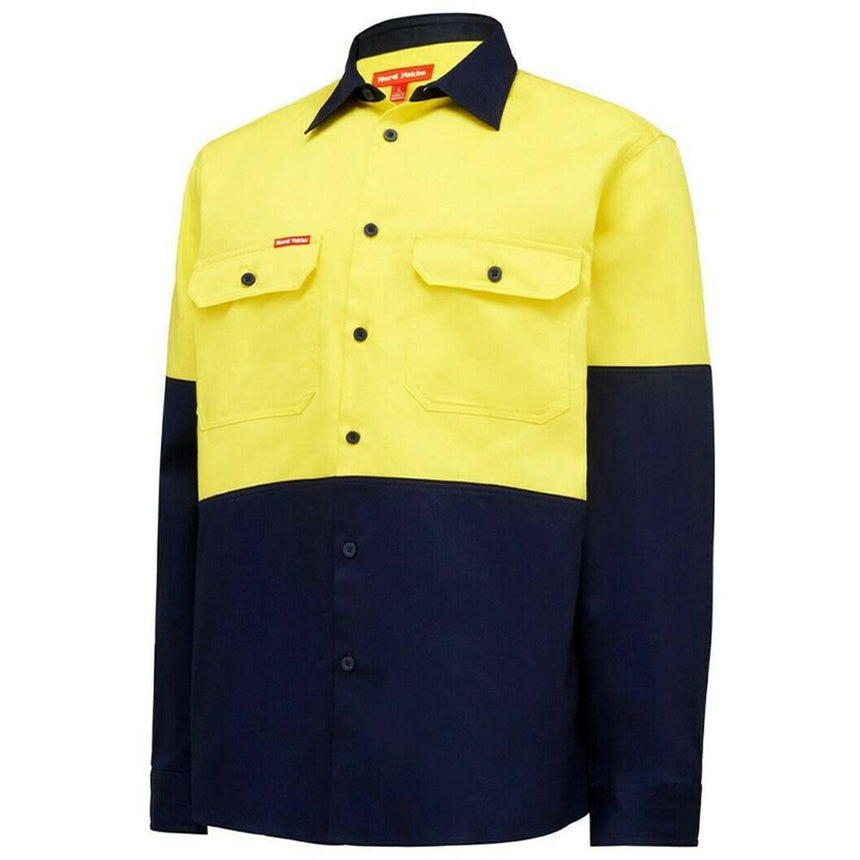 Core Hi Vis 2Tone Shirt Long Sleeve Shirts Hard Yakka Yellow/Navy S 