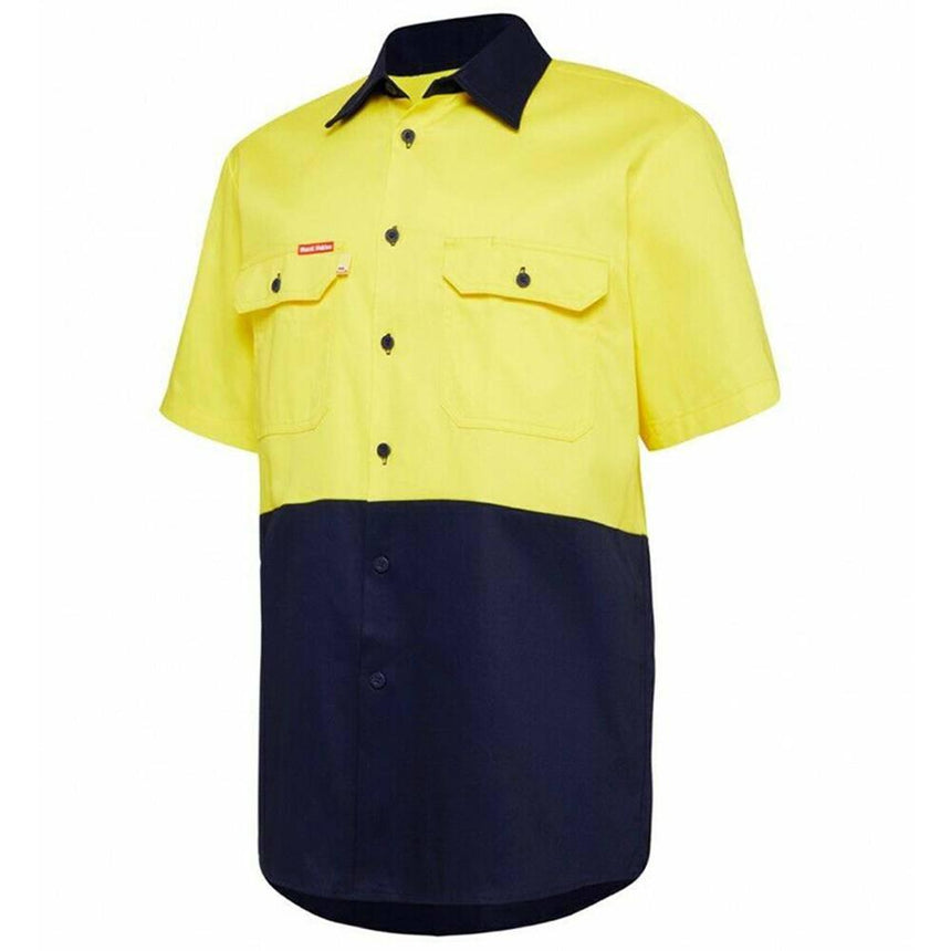 Core Hi Vis 2Tone Vented Shirt Short Sleeve Shirts Hard Yakka Yellow/Navy S 