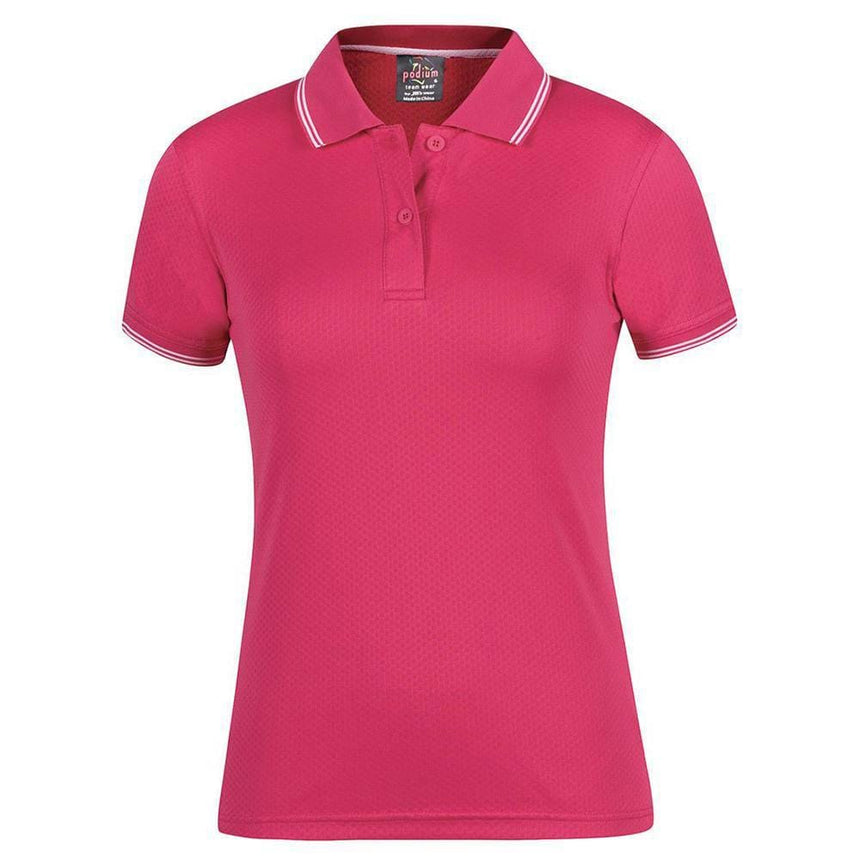 Ladies Jacquard Contrast Polo Polos JB's Wear Hot Pink/White 8 