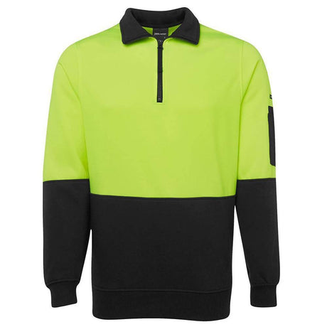 Hi Vis 1/2 Zip Fleecy Sweat Sweaters JB's Wear Lime/Black 2XS 