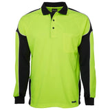 Hi Vis Long Sleeve Arm Panel Polo Polos JB's Wear Lime/Black 2XS 