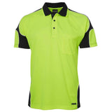 Hi Vis Short Sleeve Arm Panel Polo Polos JB's Wear Lime/Black 2XS 