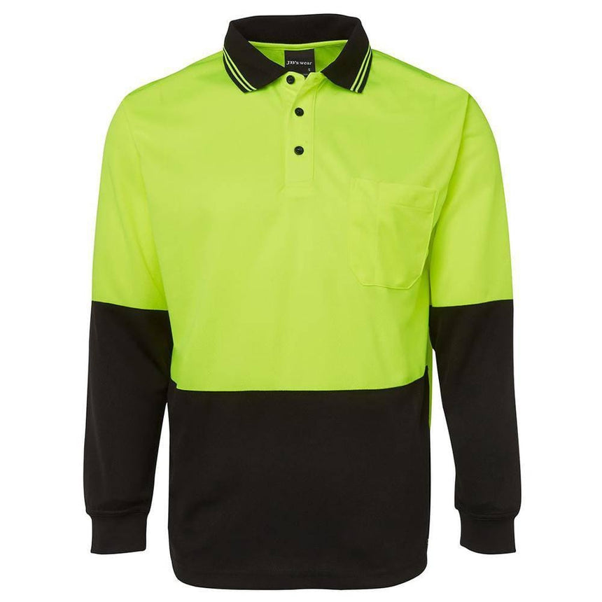 Hi Vis Long Sleeve Trad Polo Polos JB's Wear Lime/Black S 