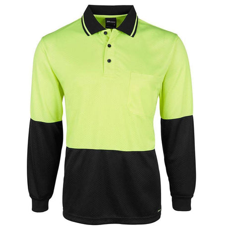 Hi Vis Long Sleeve Jacquard Polo Polos JB's Wear Lime/Black XS 