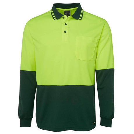 Hi Vis Long Sleeve Trad Polo Polos JB's Wear Lime/Bottle S 