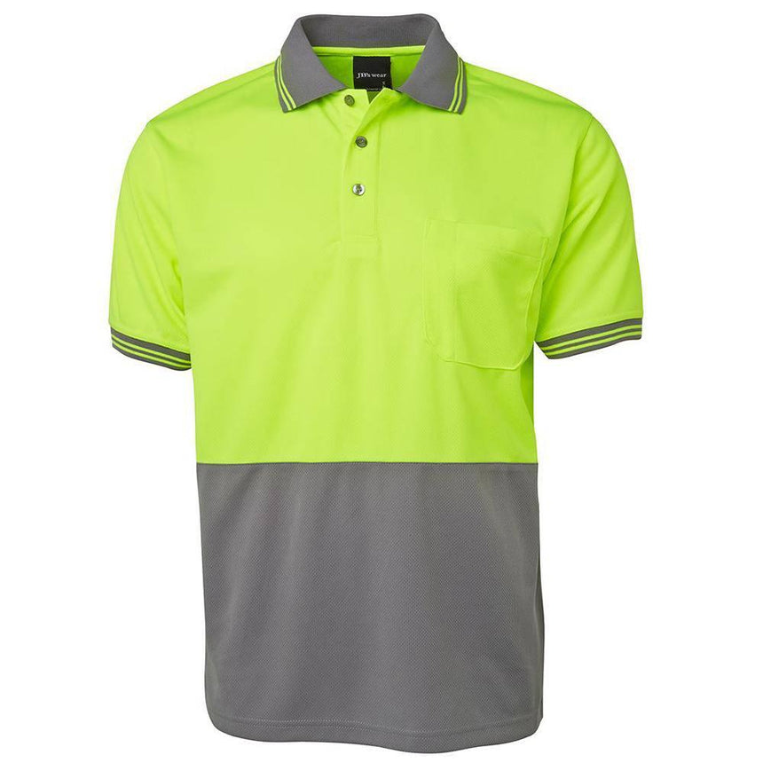 Hi Vis Short Sleeve Traditional Polo Polos JB's Wear Lime/Grey S 