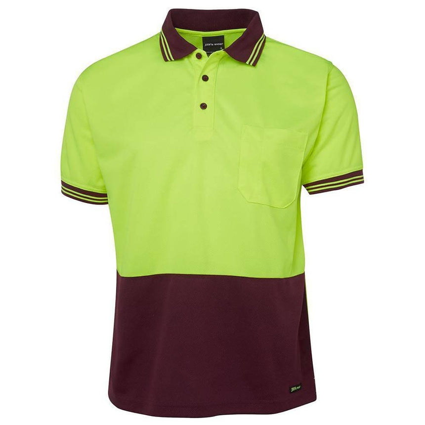 Hi Vis Short Sleeve Traditional Polo Polos JB's Wear Lime/Maroon S 