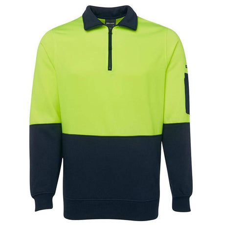 Hi Vis 1/2 Zip Fleecy Sweat Sweaters JB's Wear Lime/Navy 2XS 