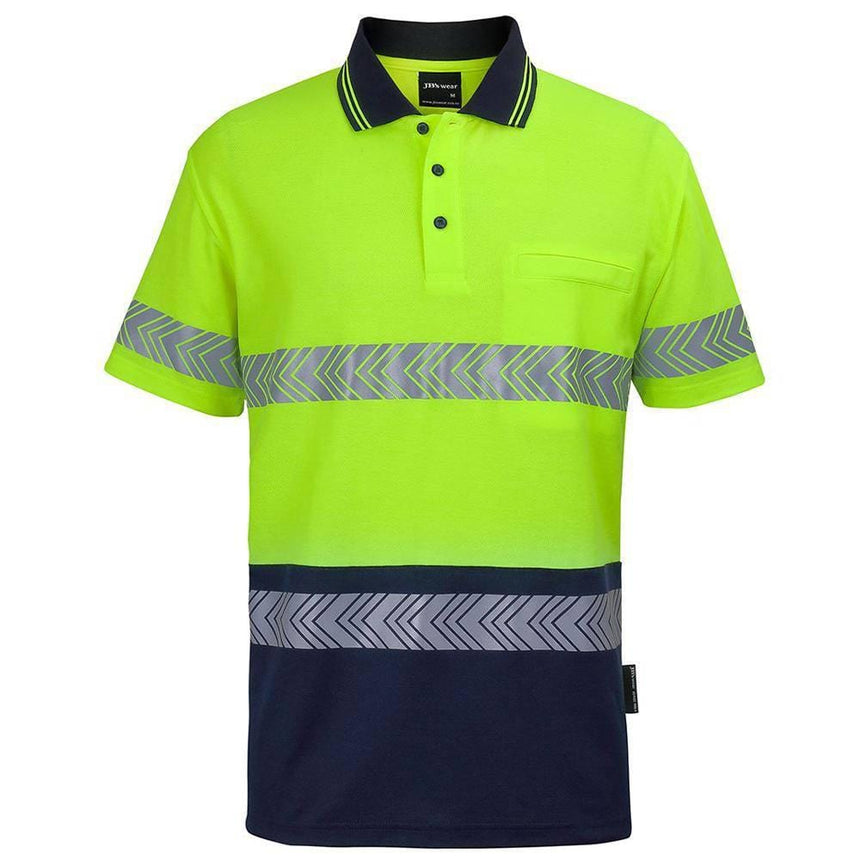 Hi Vis Cotto Short Sleeve Taped Polo Polos JB's Wear Lime/Navy 2XS 