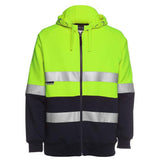 Hi Vis (D+N) Full Zip Fleecy Hoodie Hoodies JB's Wear Lime/Navy 2XS 