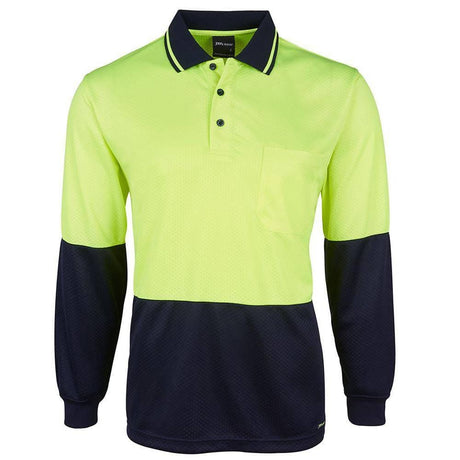 Hi Vis Long Sleeve Jacquard Polo Polos JB's Wear Lime/Navy 2XS 