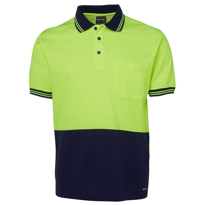 Hi Vis Short Sleeve Cotton Polo Polos JB's Wear Lime/Navy 2XS 
