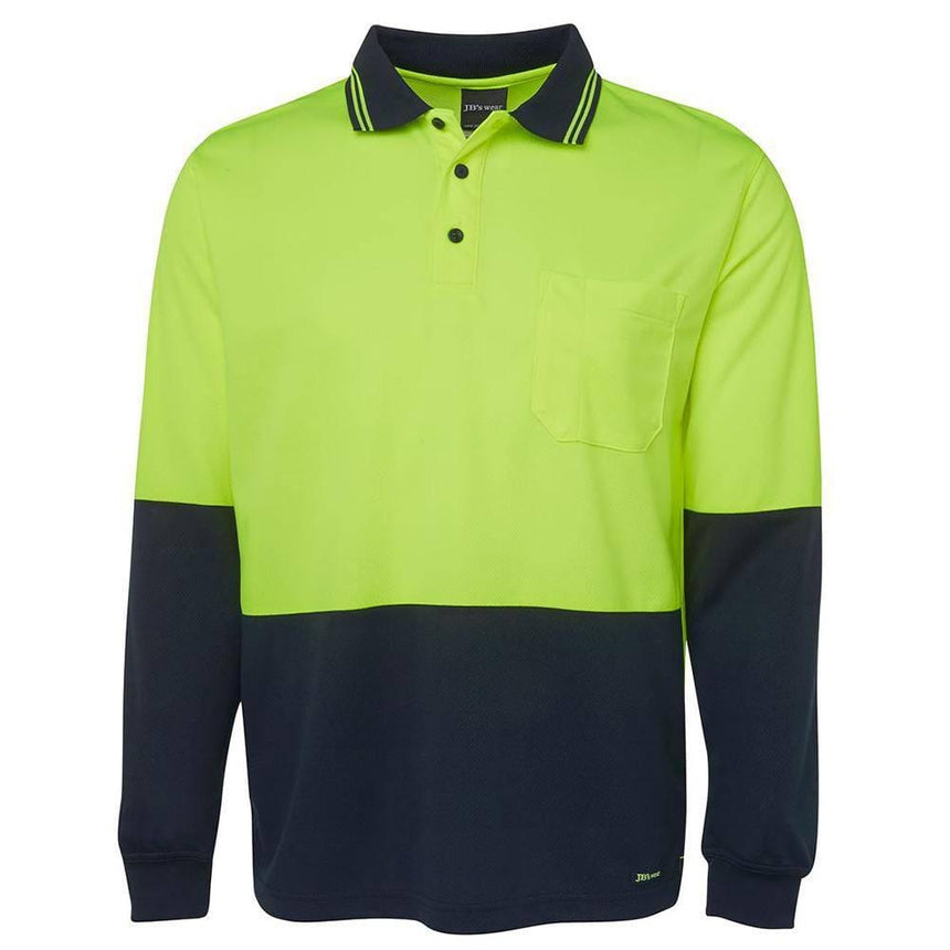 Hi Vis Long Sleeve Trad Polo Polos JB's Wear Lime/Navy S 