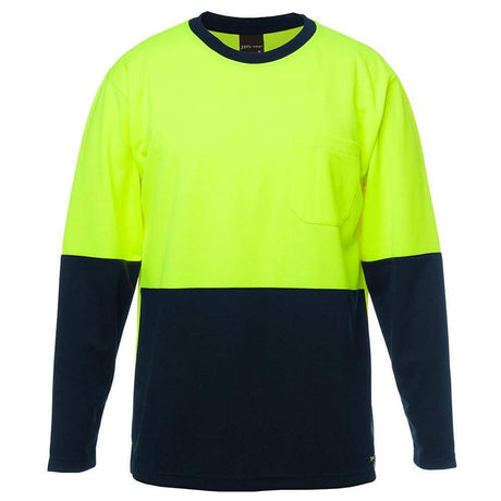Hi Vis Long Sleeve T-Shirt T Shirts JB's Wear Lime/Navy XS 