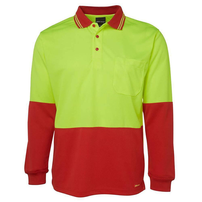 Hi Vis Long Sleeve Trad Polo Polos JB's Wear Lime/Red S 