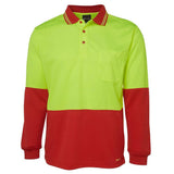 Hi Vis Long Sleeve Trad Polo Polos JB's Wear Lime/Red S 