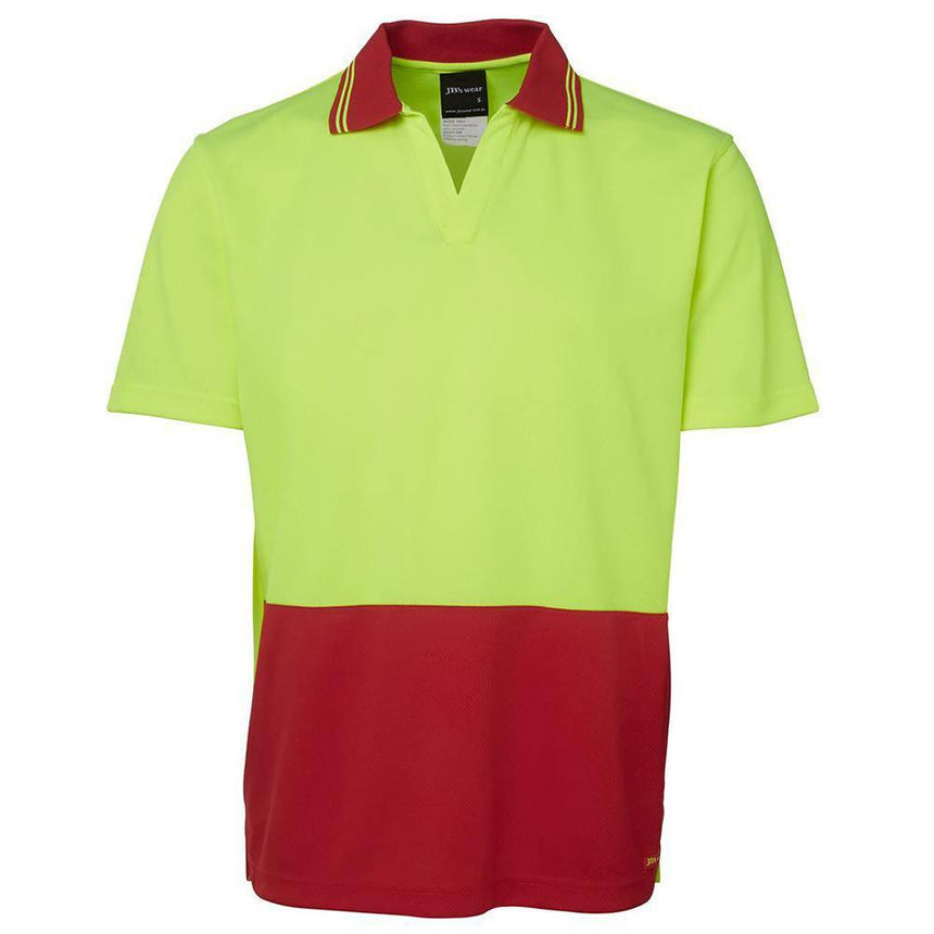 Hi Vis S/S Non Button Polo Polos JB's Wear Lime/Red XS 
