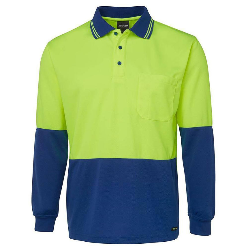 Hi Vis Long Sleeve Trad Polo Polos JB's Wear Lime/Royal S 