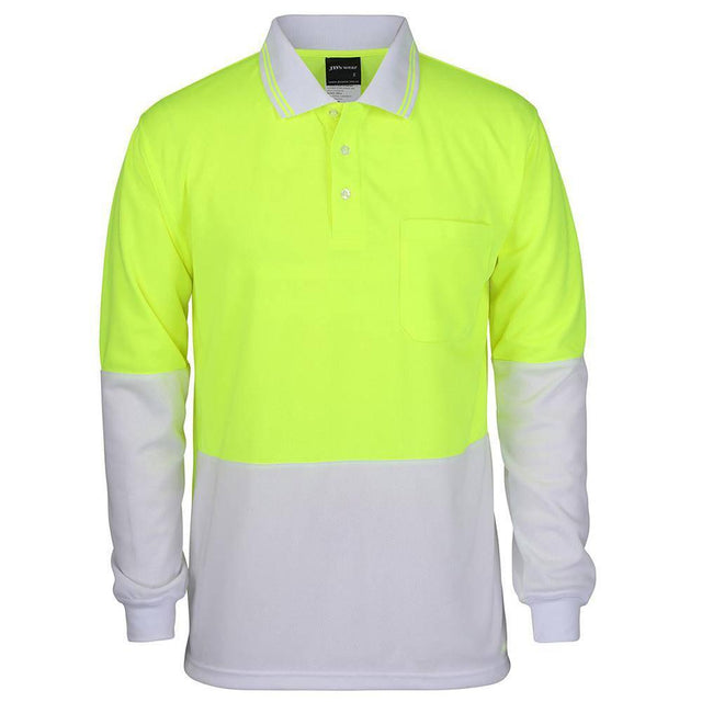 Hi Vis Long Sleeve Trad Polo Polos JB's Wear Lime/White S 