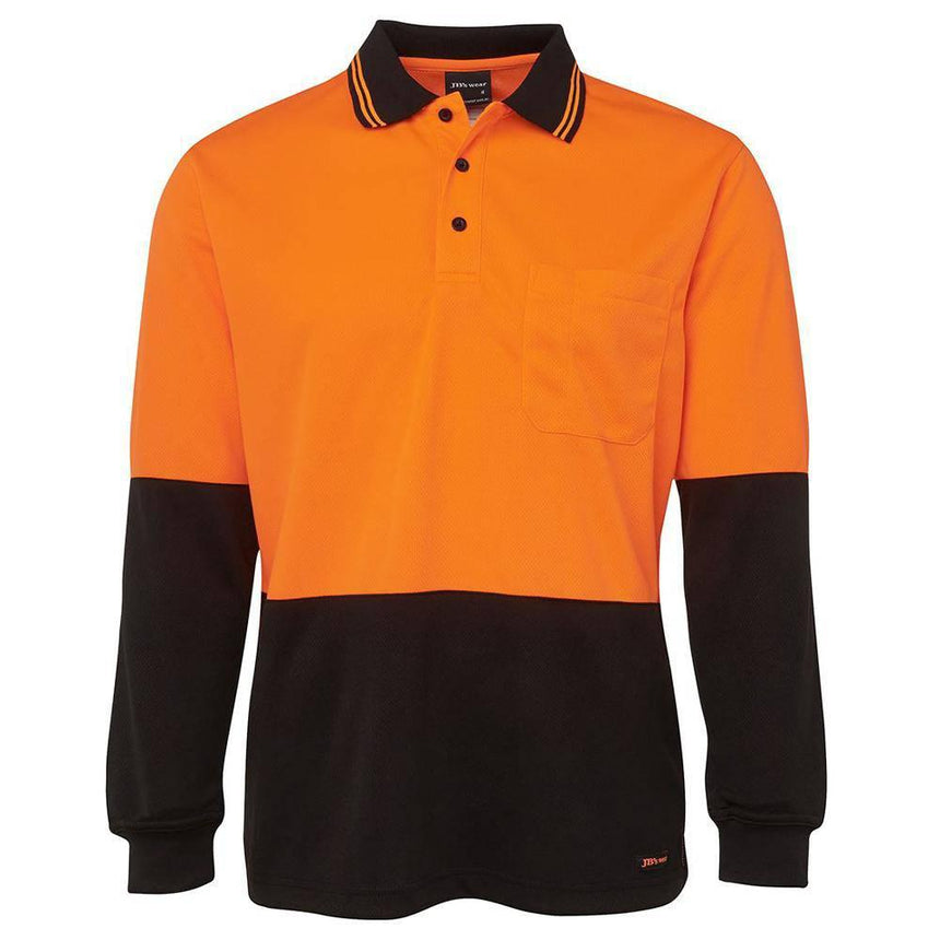 Hi Vis Long Sleeve Trad Polo Polos JB's Wear Orange/Black S 