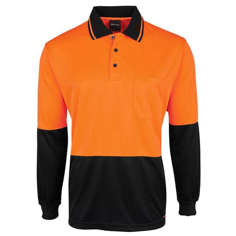 Hi Vis Long Sleeve Jacquard Polo Polos JB's Wear Orange/Black XS 