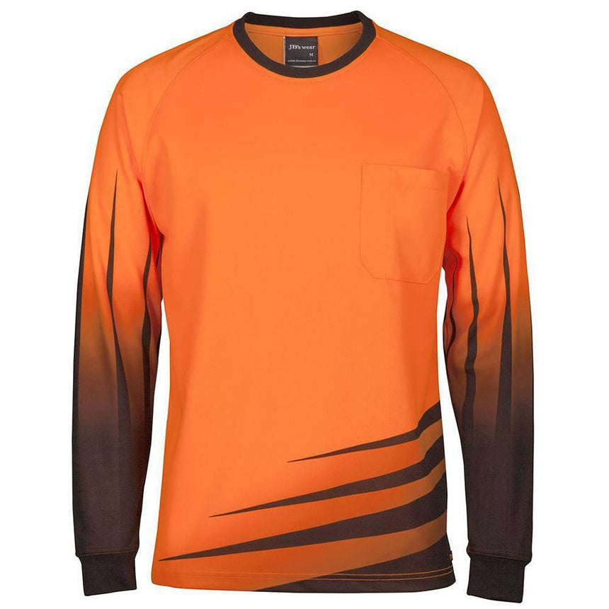 Hi Vis Long Sleeve Rippa Sub Tee T Shirts JB's Wear Orange/Black XS 