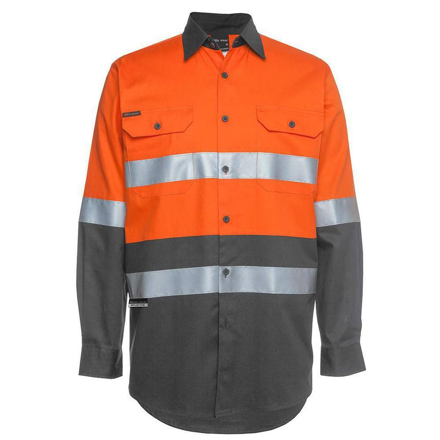 Hi Vis Long Sleeve Work Shirt Long Sleeve Shirts JB's Wear Orange/Characoal 3XS 