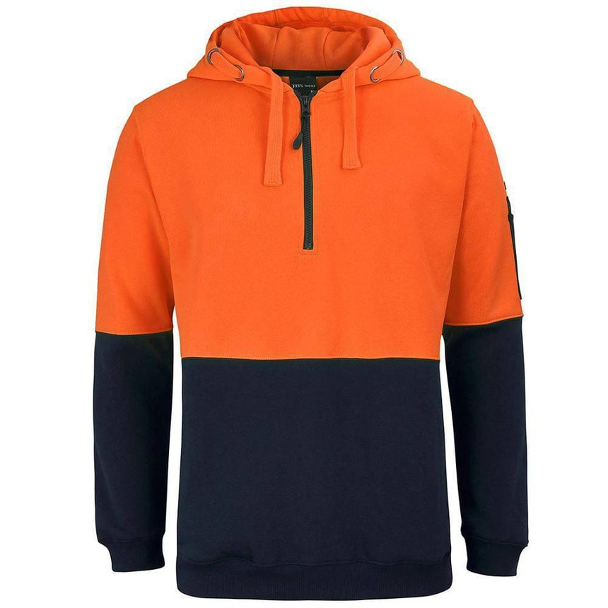 Hi Vis 1/2 Zip Hoodie Hoodies JB's Wear Orange/Navy 2XS 
