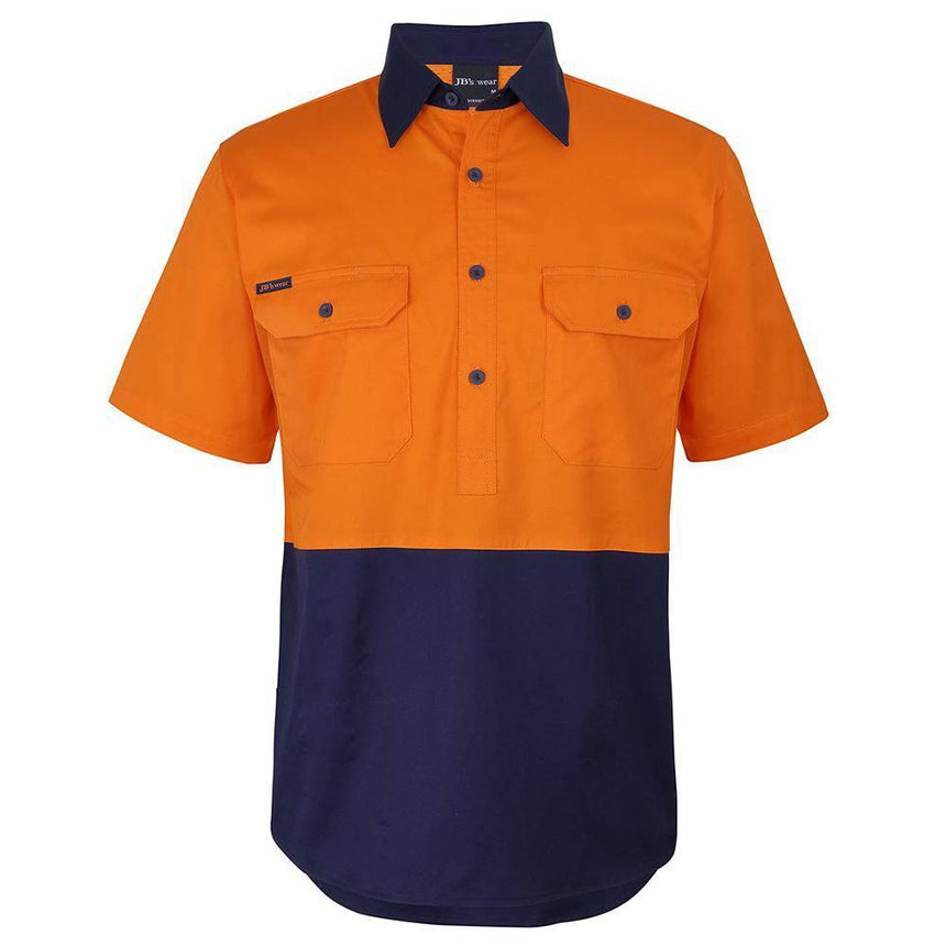 Hi Vis Close Front Short Sleeve Work Shirt Short Sleeve Shirts JB's Wear Orange/Navy 2XS 