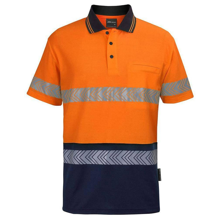 Hi Vis Cotto Short Sleeve Taped Polo Polos JB's Wear Orange/Navy 2XS 