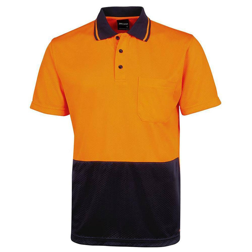 Hi Vis Jacquard Non Cuff Polo Polos JB's Wear Orange/Navy 2XS 