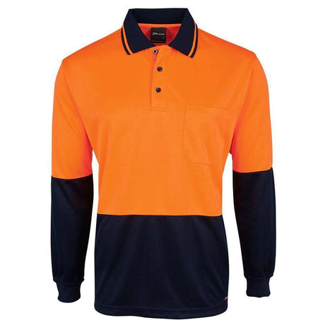 Hi Vis Long Sleeve Jacquard Polo Polos JB's Wear Orange/Navy 2XS 