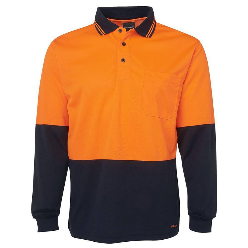 Hi Vis Long Sleeve Trad Polo Polos JB's Wear Orange/Navy S 