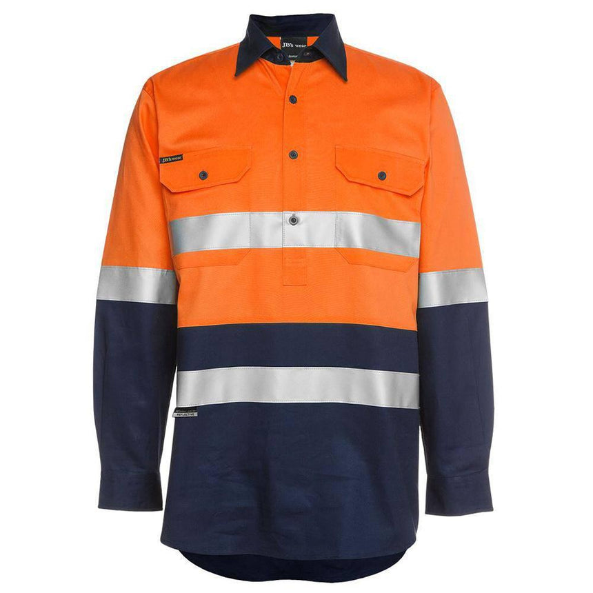 Hi Vis L/S (D+N) 190G Close Front Shirt Long Sleeve Shirts JB's Wear Orange/Navy XS 