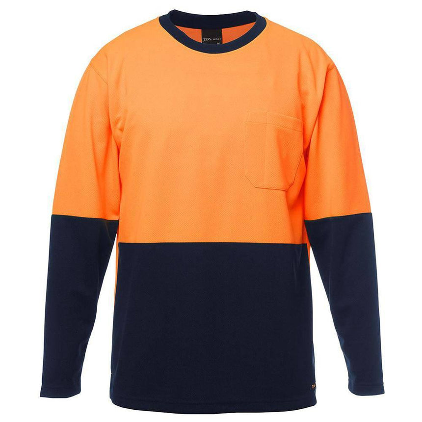Hi Vis Long Sleeve T-Shirt T Shirts JB's Wear Orange/Navy XS 
