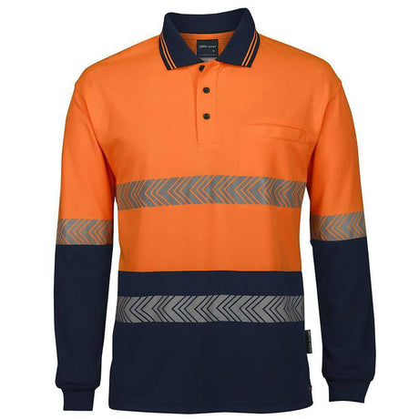 Hi Vis Long Sleeve Taped Polo Polos JB's Wear Orange/Navy XS 